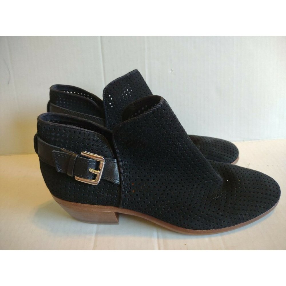 sam edelman Paula Bootie Perforated Buckle Black Suede Womens Size 9